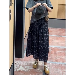 休閑A字半身裙 高腰顯瘦碎花中長裙女寬松遮胯薄款 2025年夏季 新款