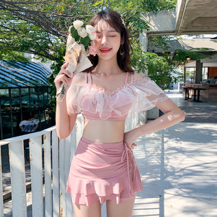 小胸聚攏兩件套度假泳裝 分體泳衣女時尚 顯瘦韓版 性感遮肉修身 裙式