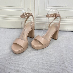 氣質涼鞋 shoes圓頭厚底粗跟純色防水高顯高時尚 新款 外貿原單女鞋