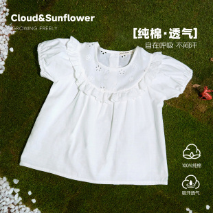 娃娃衫 現(xiàn)貨法單女童夏季 花邊薄款 小花透氣蕾絲泡泡袖 252808 新款