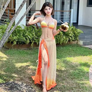 泰式 辣妹越南絕美日落橙比基尼三件套長(zhǎng)裙海邊度假漸變雪紡?fù)系厝? /></a>
                                <div   id=