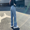 新款 女2025夏季 爆款 小個子窄版 子 淺色高腰闊腿寬松直筒褲 褲 牛仔褲