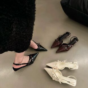 子女2025新款 鞋 爆款 春夏尖頭高跟鞋 法式 單鞋 氣質名媛晚風包頭涼鞋