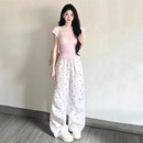 套裝 上衣顯瘦闊腿褲 女夏季 短款 韓系兩件套 新款 甜鹽系少女休閑時尚