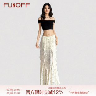 FUNOFF 波西米亞風(fēng)復(fù)古蕾絲拼接半身傘裙復(fù)古流浪感A擺不規(guī)則長裙