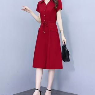 收腰顯瘦洋氣夏裝 氣質(zhì)女士雪紡短袖 時(shí)尚 新款 媽媽裙子 連衣裙女夏季