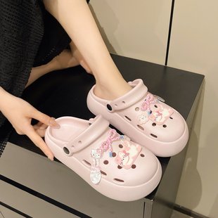 高顏值可愛減齡小貓咪洞洞鞋 女夏外穿軟厚底防滑輕便舒適兩穿拖鞋