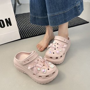百搭厚底防滑舒適拖鞋 外穿時(shí)尚 女夏季 高顏值可愛氣質(zhì)蝴蝶結(jié)洞洞鞋
