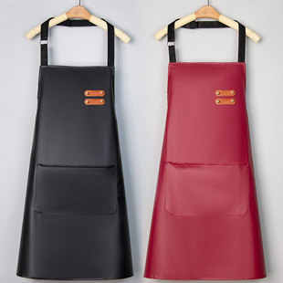 2025新款 皮革圍裙女家用防水防油工作服廚房餐飲專用圍腰定制logo