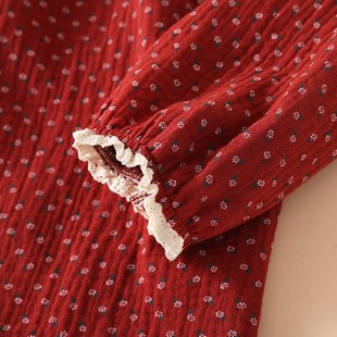 本命年夏季 紅色小碎花蕾絲花邊睡衣女春秋紗薄款 家居服U套裝