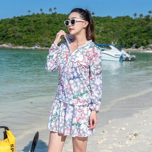 分體式 三件套泳衣女保守大碼 裙式 連帽罩C衫 微胖女孩遮肉泡溫 長袖