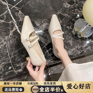 單鞋 2024夏款 御姐氣質(zhì)包頭涼鞋 俏皮少女小貓跟尖頭高跟鞋 女 法式