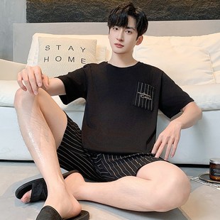 純棉2025年新款 短袖 大碼 睡衣男款 夏款 夏季 夏天得體家居服套裝 男士