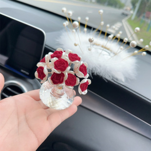 車載香水香薰汽車玫瑰花朵座式 香水瓶持久淡香除異味車內(nèi)擺件
