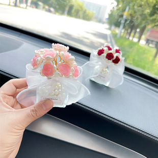 創意車載香水汽車玫瑰花朵座式 香水瓶持久淡香除異味車內擺件