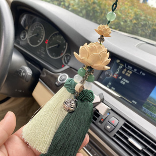 古風汽車掛件載內飾吊墜黃楊木蓮花后視鏡保平安符男女款 手工掛件