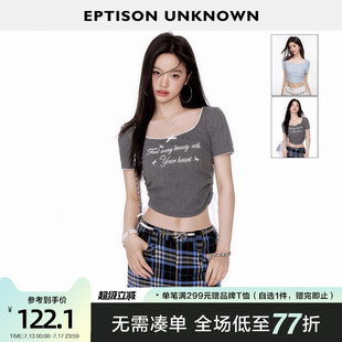 修身 EPTISON短袖 短款 新款 蝴蝶結設計印花甜辣小上衣 T恤女2025夏季