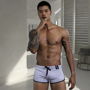 褲 四角短褲 衩肌肉型男 男低腰性感網眼沙灘海邊度假三分褲 平角泳褲
