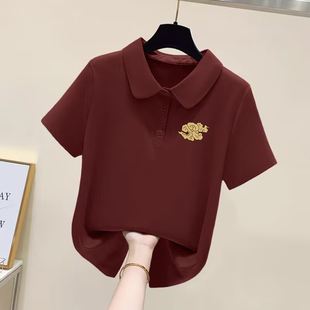 大牌外貿出口清倉100%純棉寬松顯瘦POLO領T恤女文藝百搭短袖 上衣