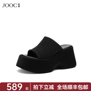新款 女2025夏季 JOOC玖詩黑色厚底拖鞋 增高休閑涼拖鞋 流行算法