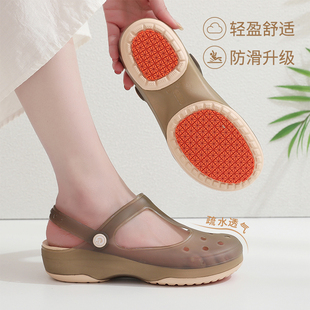 女款 護士涼鞋 夏防滑外穿軟底厚底新款 果凍包頭沙灘鞋 拖鞋 洞洞鞋