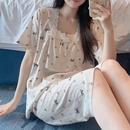 公主風 可外穿人造棉家居服防凸點免穿內衣套裝 短袖 棉綢睡衣女夏季