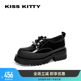 英倫風百搭單鞋 女小皮鞋 厚底增高樂福鞋 KISSKITTY2025春夏新款