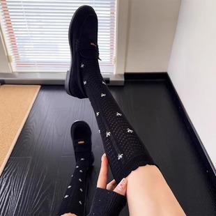 復古少女碎花百搭花邊鏤空小腿襪子女堆堆長筒襪jk 薄款 Gueen 奈