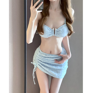 比基尼泳衣女性感三件套小胸聚攏拍照好看海邊度假高級泡溫泉泳裝