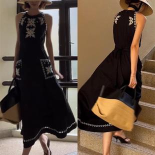 黑白雙色優雅鏤空收腰刺繡長款 新款 連衣裙女 2025春季 NeedShop1