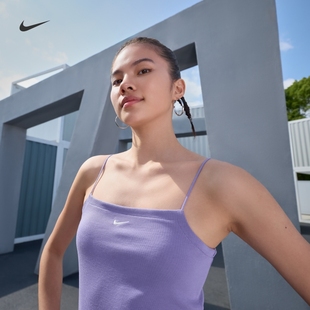 Nike耐克女子緊身細羅紋吊帶連衣裙秋季 辣妹風針織休閑刺繡FN4158
