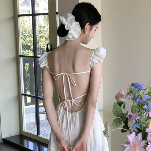 海邊度假風發飾大頭花發繩 白色蕾絲花朵大腸發圈女款 HEY TAO春季