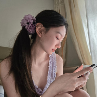 HEY TAO淡雅紫色花朵香蕉夾女高端氣質鯊魚夾海邊度假風頭花發飾