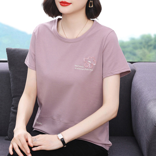 t恤女 小衫 新款 減齡純棉衣服半袖 中老年遮肚上衣 2025夏裝 媽媽短袖