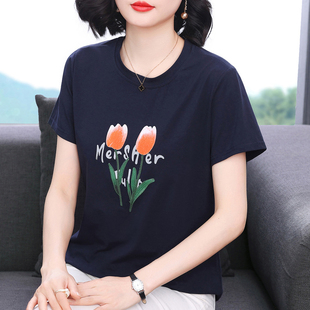 2025夏裝 減齡純棉半袖 小衫 媽媽短袖 大碼 新款 中老年女裝 上衣 t恤女