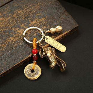 純黃銅復古法手工匠作舊典藏藝術大嘴鞋 汽車鑰匙扣五帝錢葫蘆掛墜