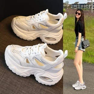 運(yùn)動(dòng)休閑鞋 新款 子 女2025夏季 厚底內(nèi)增高8CM鏤空網(wǎng)面透氣老爹涼鞋