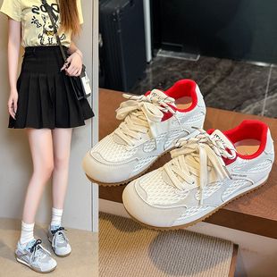 網面透氣網鞋 女鞋 配裙子 鞋 小白鞋 子百搭小眾休閑德訓板鞋 女夏季