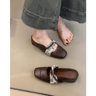 真皮涼拖單鞋 羊皮版 女夏外穿一腳蹬懶人穆勒鞋 氣質包頭涼鞋 法式