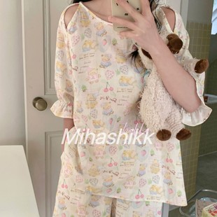 女 睡衣家居服夏款 Mihashikk純棉雙層紗布奶呼呼慵懶舒適短袖 短褲