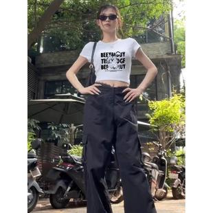 正肩寬松顯瘦辣妹短款 2025新款 甜辣小上衣 t恤女純棉夏季 白色短袖