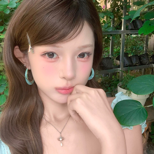 夏日清新薄荷綠C型圈圈耳環女高級感海邊度假風耳釘耳扣夸張耳飾