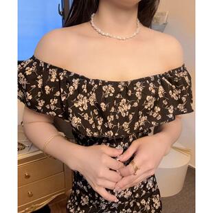 顯瘦包臀短裙甜辣純欲性感辣妹 修身 一字肩碎花連衣裙子女夏季 新款