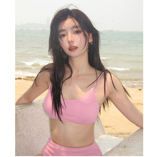 Vanliga分體比基尼女純欲風三件套性感泳衣胸聚攏罩衫 度假bikini