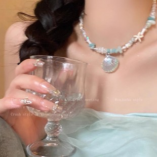 海邊貝殼項鏈女夏季 ins小眾設計感配飾甜酷辣妹沙灘假日風鎖骨鏈
