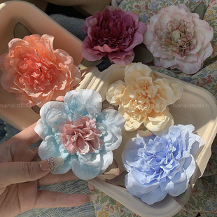 大號牡丹花發夾 少女寫真花頭海邊度假風花朵網紅氛圍感邊夾發飾