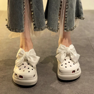 花diy卡洛馳配件蝴蝶結白色女裝 crocs鞋 飾扣配件 配飾鞋 適配洞洞鞋