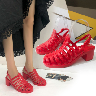新款 羅馬透明學(xué)生果凍塑料沙灘雨鞋 涼鞋 公主水晶鞋 女高跟時(shí)尚 夏季