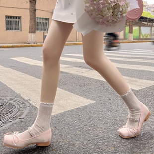 中筒襪防滑白色卷邊短襪女 甜美日系蕾絲波浪薄款 愛心花邊襪 夏季