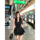 純欲風裙子 黑色辣妹收腰蕾絲連衣裙女夏季 Mejiu蜜九 黑夜夢梔